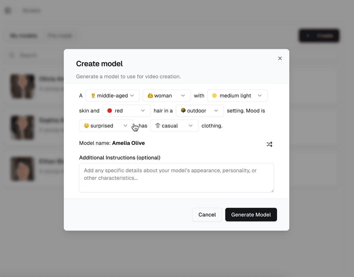 AI model customization interface