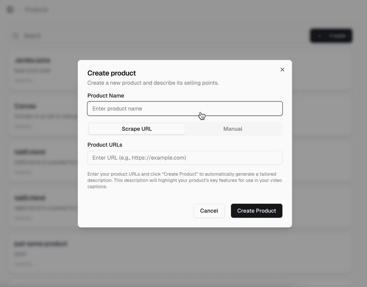 Product creation interface